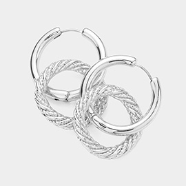 Textured Metal O Ring Link Huggie Earrings