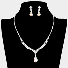 Teardrop Stone Accented Rhinestone Paved Necklace