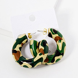 Camouflage Printed Wood Thick Hoop Earrings