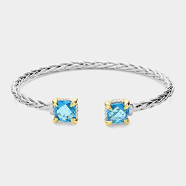 Square CZ Stone Cluster Tip Cuff Bracelet