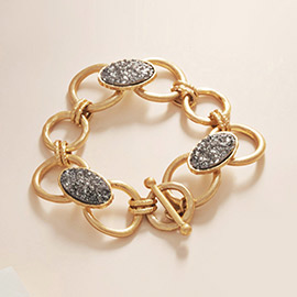 Oval Druzy Pointed Metal Oval Chain Link Toggle Bracelet