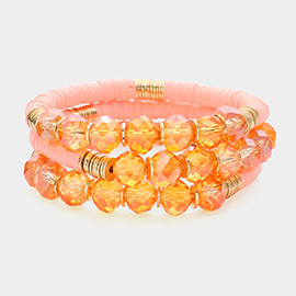 3PCS - Faceted Beads Heishi Beaded Multi Layered Bracelets