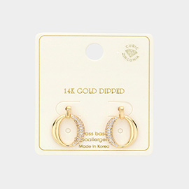 14K Gold Dipped CZ Stone Paved Glam O Swing Earrings