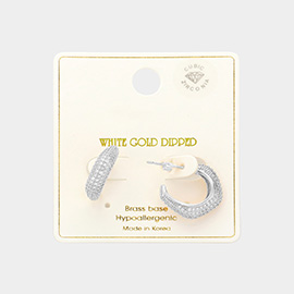 White Gold Dipped CZ Stone Paved Hoop Earrings