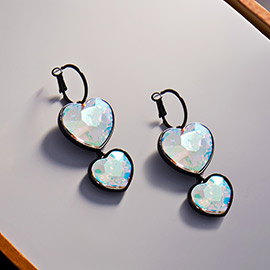 Crystal Stone Double Heart Link Dropdown Earrings