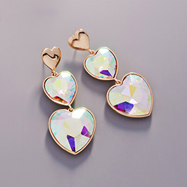 Crystal Stone Double Heart Link  Dropdown Earrings
