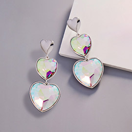 Crystal Stone Double Heart Link  Dropdown Earrings