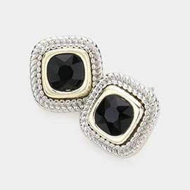 Round Stone Pointed Square Stud Earrings