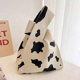 Cow Patterned Knit Tote Bag