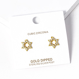 Gold Dipped CZ Stone Paved Star Of David Stud Earrings