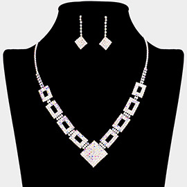 Rhinestone Pave Square Open Rectangle Necklace