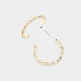 14K Gold Plated CZ Stone Paved Hoop Earrings