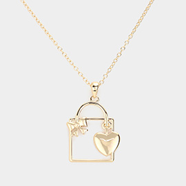 Heart Ribbon Gift Box Pendant Necklace