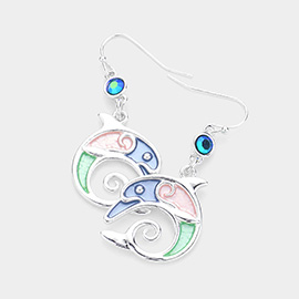 Stone Accented Dolphin Dangle Earrings