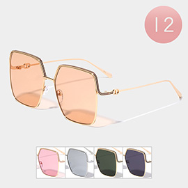 12PCS - Square Tinted Lens Half Rimless Sunglasses