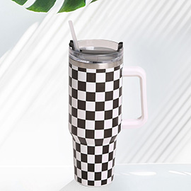 Checkered Printed 40oz Stainless Steel Tumbler With Handle