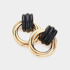 Acetate Pointed Metal Circle Twisted Earrings