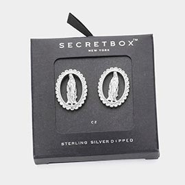 SECRET BOX_Sterling Silver Dipped CZ Stone Paved Virgin Mother Mary Stud Earrings