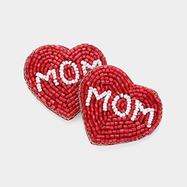 Felt Back MOM Message Heart Beaded Earrings