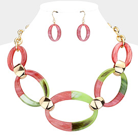 Celluloid Acetate Resin Open Oval Link Statement Necklace