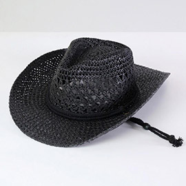 Straw Cowboy Cowgirl Handmade Hat With Chin Strap