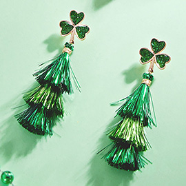 St Patricks Day Shamrock Tassel Dangle Earrings