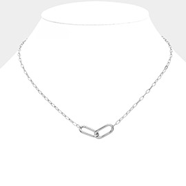 SECRET BOX_Stainless Steel Oval Chain Link Pendant Necklace