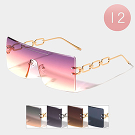 12PCS - Square Tinted Lens Metal Legs Rimless Sunglasses