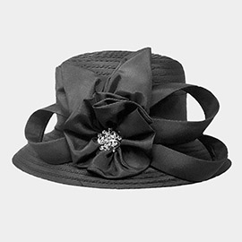 Flower Ribbon Accented Dressy Hat