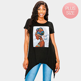 Stone Studded GOD TRUST Message Afro Woman Printed Half Sleeve Top