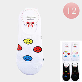 12PAIRS - Smiley Face Printed Socks
