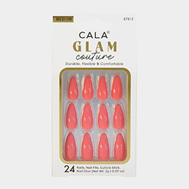 24PCS - Glam Couture Medium Almond Shiny Coral Press on Nail Set