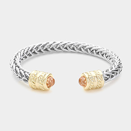 CZ Stone Tip Textured Metal Cuff Bracelet