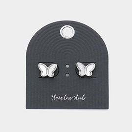 Stainless Steel Pearl Butterfly Stud Earrings