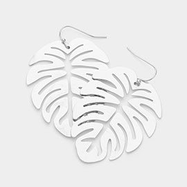 Metal Cutout Tropical Leaf Dangle Earrings