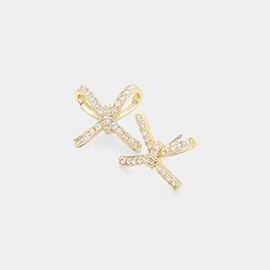 14K Gold Plated CZ Stone Paved Bow Stud Earrings