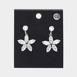 CZ Stone Flower Dangle Earrings