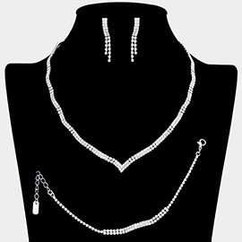 Rhinestone Paved Wavy V Shaped Necklace Jewelry Set