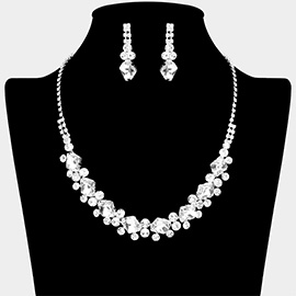 Glass Crystal Stone Cluster Pointed Rhinestone Paved Necklace