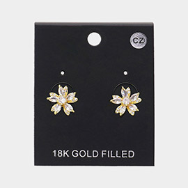 18K Gold Filled CZ Stone Flower Stud Earrings