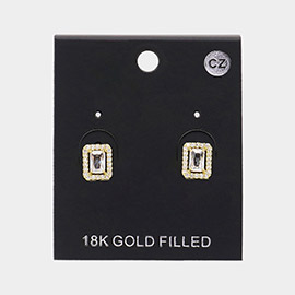 18K Gold Filled CZ Rectangle Stone Stud Earrings