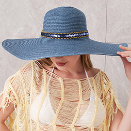 Sequin Band Pointed Straw Sun Hat