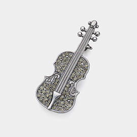 Stone Embellished Violin Pin Brooch