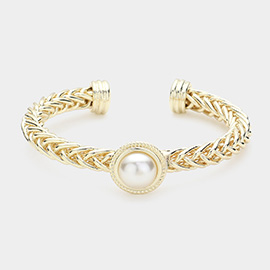 Pearl Pointed Textured Metal Cuff Bracelet