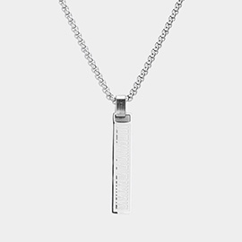 Roman Numeral Accented Metal Bar Pendant Necklace