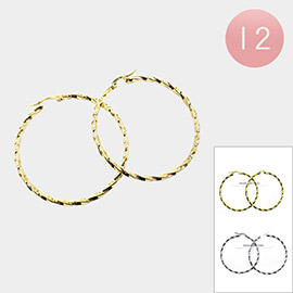 12PAIRS - Textured Stainless Steel Hoop Pin Catch Earrings