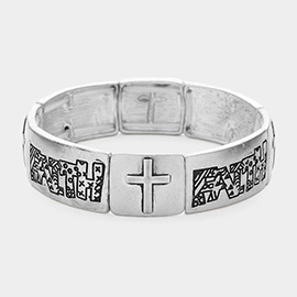 Faith Message Cross Metal Stretch Bracelet