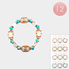 12PCS - Glass Stone Cluster Pointed Stretch Bracelets