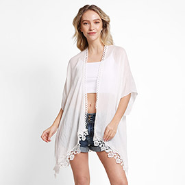 Solid Cover Up With Fringe Kimono Poncho