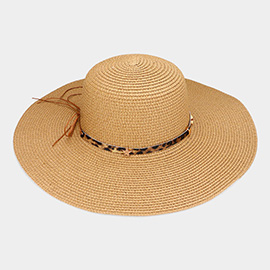 Leopard Band Pointed Straw Floppy Hat